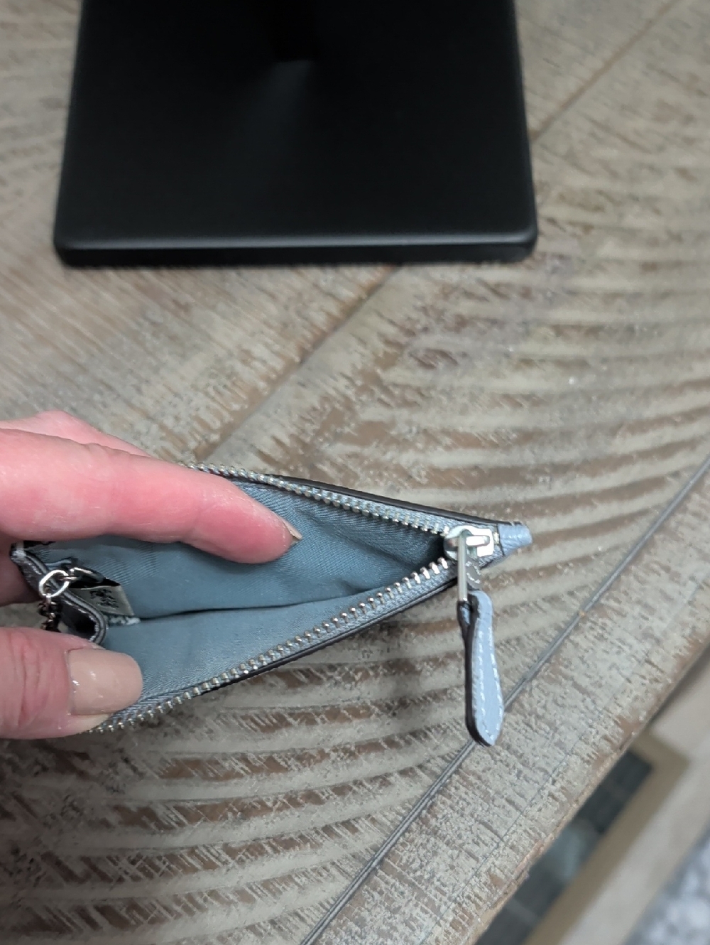 Coach Light Blue Leather Zip Card Case Keychain - Picture 3 of 4
